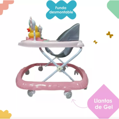 Premergator pliabil si muzical, AT PERFORMANCE®, cu roti de silicon, Ratusca, 2 flori, Roz - Carucioare si sisteme transport bebe - atMag.ro