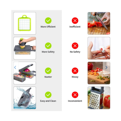 Feliator multifunctional 10n1, At Performance®, Inox, Recipient stocare, Verde/Gri - Feliatoare manuale - atMag.ro