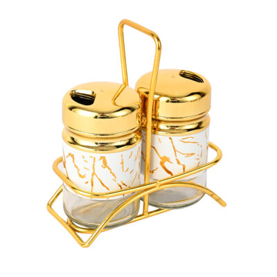 Set 2 solnite At Performance, pentru sare si piper, cu suport metalic, alb/auriu - Rasnite si dozatoare condimente - atMag.ro