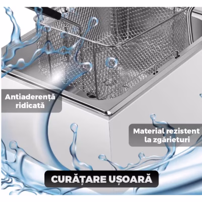 Friteuza Electrica Comerciala RAF R5220, AT PERFORMANCE®, un rezervor, usor de curatat, cos auto-strecurabil, blat din otel inoxidabil, capac pentru prevenirea stropirii, capacitate 5L, gri - Friteuze - atMag.ro