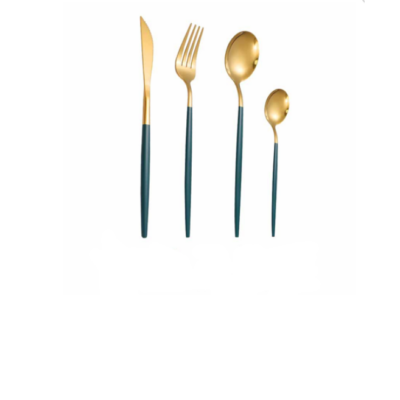 Set de tacamuri At Performance®, 24 piese, din otel inoxidabil, Auriu / Verde - Tacamuri si seturi - atMag.ro