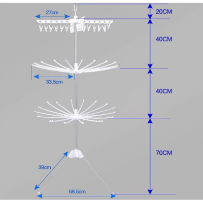 Uscator de rufe vertical, pliabil, At Performance, 3 nivele, 170cm inaltime, usor de instalalat, 24 carlige, 20 tije, Alb - Uscatoare rufe - atMag.ro