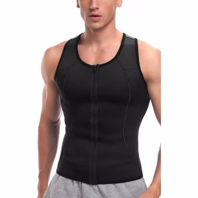 Vesta barbati, efect de sauna pentru slabit, cu fermoar, sustinere spate, negru, Marimea 3XL - Sport & Travel - atMag.ro
