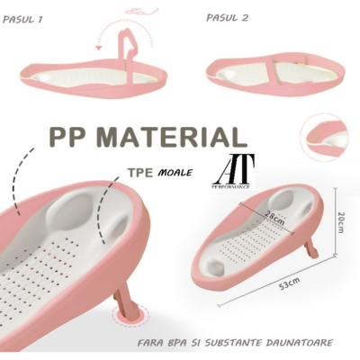 Suport pentru baie copii, At Performance, 53x 28cm x 7cm, 20cm inaitime ridicat, anatomic, Roz - Igiena si ingrijire - atMag.ro