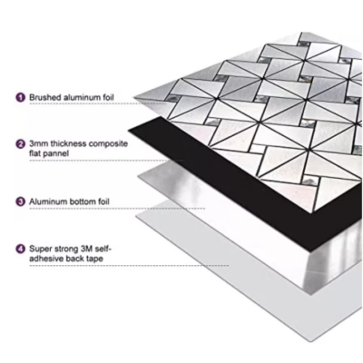 Set x5 Tapet Mozaic, At Performance, decor perete aluminiu si sticla 30*30cm culoare, argintiu - Tapet - atMag.ro