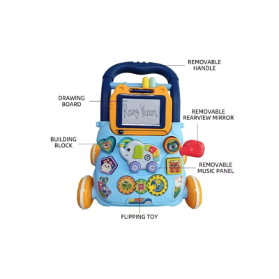 Antemergator Multifunctional 2 in 1, AT PERFORMANCE®, cu Activitati Interactive, Tabla Detasabila de Desenat, Sortator cu Forme, Panou Interactiv, Roti Antiderapante, Blue Breeze - Carucioare si sisteme transport bebe - atMag.ro