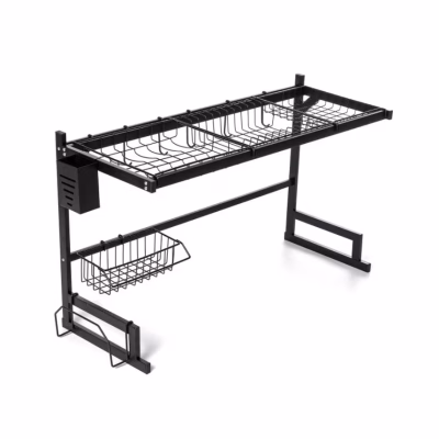 Suport de vesela, pentru chiuveta, At Performance, cu suport de tacamuri, 85x31.6x50 cm, Negru - Organizare si depozitare - atMag.ro