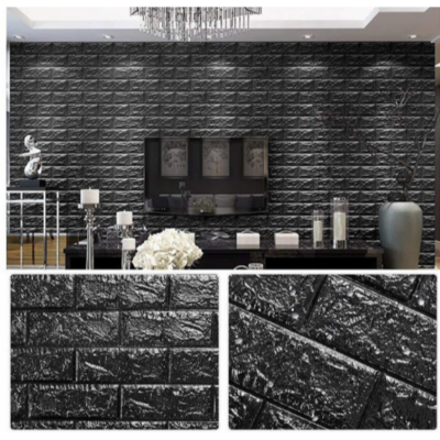 Set 10x Tapet 3D Autocolant Negru, AT PERFORMANCE, design caramida, rezistent la apa, 70cm x 77cm x 0.5 mm - Tapet - atMag.ro