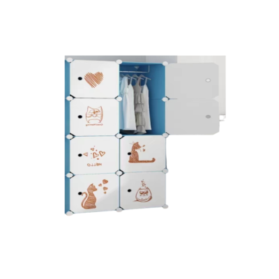 Dulap modular pentru copii, alb, AT PERFORMANCE®, 8 rafturi, durabil, 76X37X147 cm, pisica - Mobilier camera copii - atMag.ro