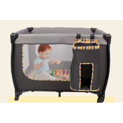 Patut pliant At Performance, pentru bebelusi si copii, 2 nivele, portabil, etaj intermediar nou-nascuti, bara cu jucarii, masa de infasat, salteluta, buzunar lateral, geanta transport, Negru - Patut bebe - atMag.ro