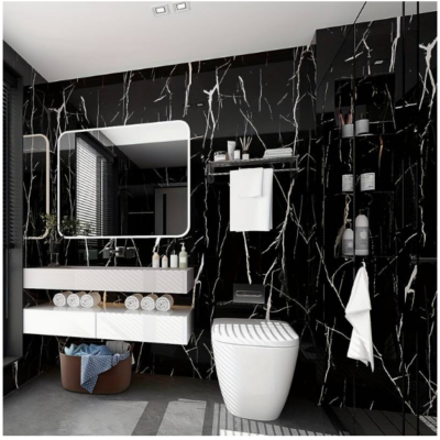 Set 10x Tapet tip Marmura, AT PERFORMANCE®, suprafata acoperire 1.8 mp, autoadeziv, waterproof, usor de montat, design modern, 30x60 cm, Negru - Tapet - atMag.ro