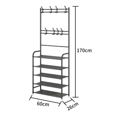 Cuier cu pantofar, Metalic, cu 5 rafturi, Agatatori, AT PERFORMANCE®, Negru - Mobila Hol - atMag.ro