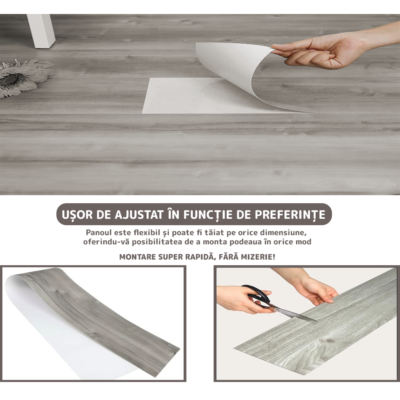 Set 36 Placi, De Pardoseala, AT PERFORMANCE®, durabil, autoadezive, PVC, 914.4mm x152.4mm, mm 5 m²/box, Gri melange - Parchet si pardoseli - Placi autoadezive pardoseala - atMag.ro