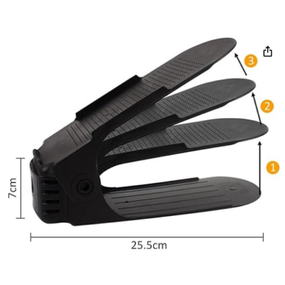 Set 6x organizator suport pantofi At Performance, Reglabil, dublarea spatiului depozitare, negru - Organizatoare imbracaminte si incaltaminte - atMag.ro