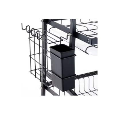 Scurgator metalic pentru vase si tacamuri, 2 niveluri, At Performance, cu suport, Metal, Negru, 53x23.5x39 cm - Scurgator vase - atMag.ro