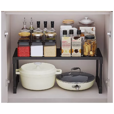 Raft bucatarie, At Performance, negru, ajustabil, 57.5 x 26 x 31 cm, ABS - Organizare si depozitare - atMag.ro