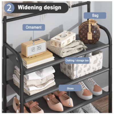 Cuier cu pantofar, Metalic, cu 5 rafturi, Agatatori, AT PERFORMANCE®, Negru - Mobila Hol - atMag.ro