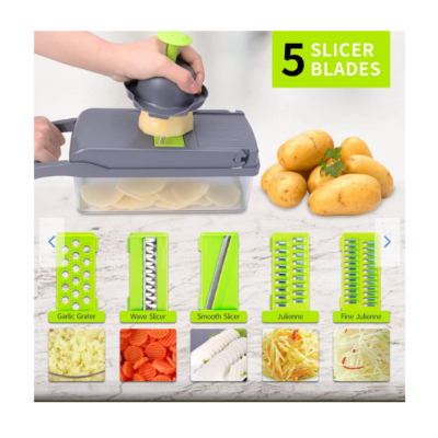 Feliator multifunctional 10n1, At Performance®, Inox, Recipient stocare, Verde/Gri - Feliatoare manuale - atMag.ro