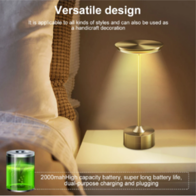 Lampa Led din metal, pentru Restaurante, Mese, Hoteluri, Birouri, reincarcabila prin USB, cu touch, Gold - Veioze si lampi - atMag.ro