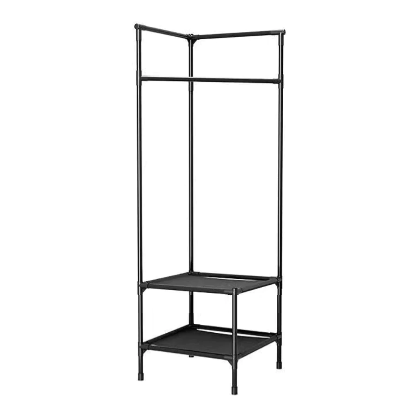 Cuier metalic de colt, At performance, 2 rafturi din material, pentru organizare, 2 manere de agatat, negru - Cuiere - atMag.ro Cuier metalic de colt, At performance, 2 rafturi din material, pentru organizare, 2 manere de agatat, negru - Cuiere - atMag.ro