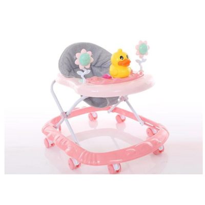 Premergator pliabil si muzical, AT PERFORMANCE®, cu roti de silicon, Ratusca, 2 flori, Roz - Carucioare si sisteme transport bebe - atMag.ro