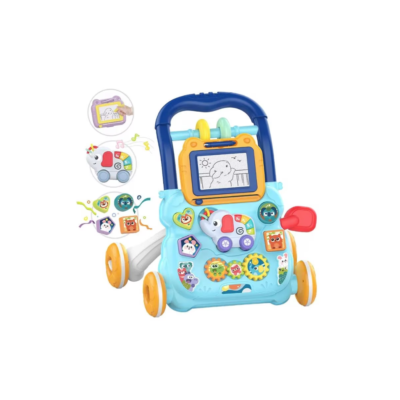 Antemergator Multifunctional 2 in 1, AT PERFORMANCE®, cu Activitati Interactive, Tabla Detasabila de Desenat, Sortator cu Forme, Panou Interactiv, Roti Antiderapante, Blue Breeze - Carucioare si sisteme transport bebe - atMag.ro