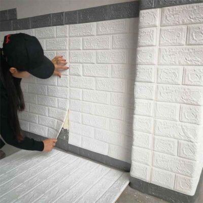 Set 10 x Tapet 3D Autocolant alb, design caramida, rezistent la apa, 70cm x 77cm x 6 mm - Tapet - atMag.ro