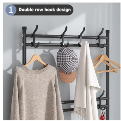 Cuier cu pantofar, Metalic, cu 5 rafturi, Agatatori, AT PERFORMANCE®, Negru - Mobila Hol - atMag.ro