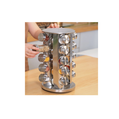 Set 20 recipiente, At Performance, pentru condimente, cu suport inox rotativ, argintiu - Rasnite si dozatoare condimente - atMag.ro