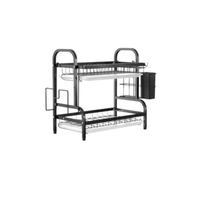 Scurgator metalic pentru vase si tacamuri, 2 niveluri, At Performance, cu suport, Metal, Negru, 53x23.5x39 cm - Scurgator vase - atMag.ro