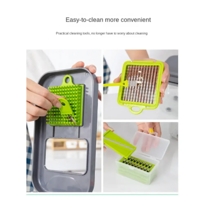 Tocator de Legume Manual, 22 in 1, AT PERFORMANCE®, Inox/ABS, Cu Maner, Verde/Gri - Feliatoare manuale - atMag.ro