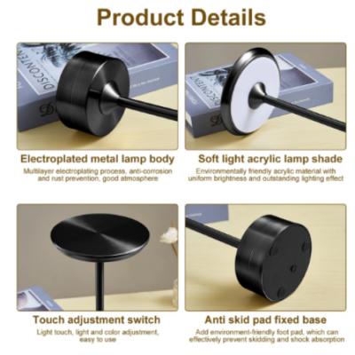 Lampa Led din metal, pentru Restaurante, Mese, Hoteluri, Birouri, reincarcabila prin USB, cu touch, Negru - Veioze si lampi - atMag.ro