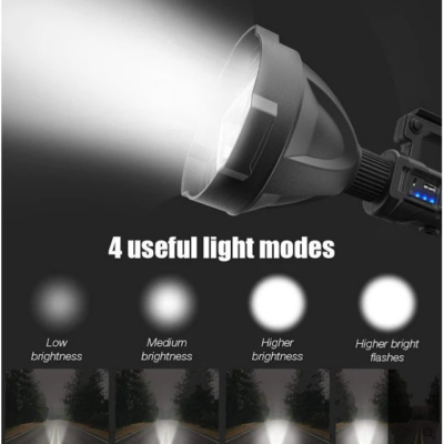 Lanterna Multifunctionala, w5120, Reincarcabila, Incarcare USB, LED, 4 Moduri De Iluminat, indicator baterie, Power Bank, Trepied, Negru - Lanterne - atMag.ro