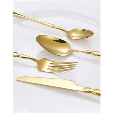 Set de tacamuri At Performance, 24 piese, din otel inoxidabil, Auriu / Alb - Tacamuri si seturi - atMag.ro