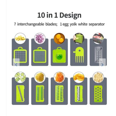 Feliator multifunctional 10n1, At Performance®, Inox, Recipient stocare, Verde/Gri - Feliatoare manuale - atMag.ro