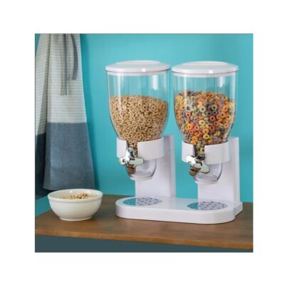 Dozator cu doua recipiente pentru cereale, nuci, orez, AT PERFORMANCE®, 2 l, 33 x 20 x 40 cm, alb - Rasnite si dozatoare condimente - atMag.ro