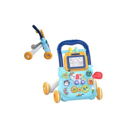 Antemergator Multifunctional 2 in 1, AT PERFORMANCE®, cu Activitati Interactive, Tabla Detasabila de Desenat, Sortator cu Forme, Panou Interactiv, Roti Antiderapante, Blue Breeze - Carucioare si sisteme transport bebe - atMag.ro