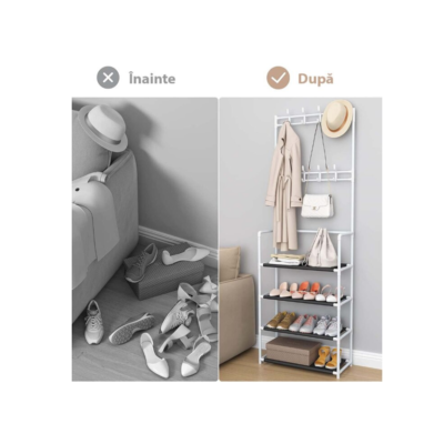 Cuier cu pantofar, Metalic, cu 5 rafturi, At Performence, Agatatori, Alb - Mobila Hol - atMag.ro