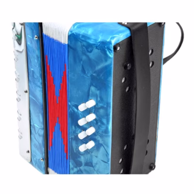 Mini Acordeon AT PERFORMANCE®, cu 17 clape si 8 butoane de bass, de jucarie, Albastru sidef. - Audio HI-FI si Profesionale - atMag.ro