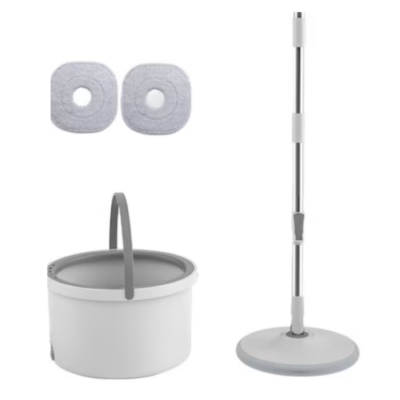 Set mop, AT PERFORMANCE ®, rotativ cu doua rezerve si auto spalare, culoare alb, rotunda, compartimente pentru apa curata si murdara, robinet de scurgere a apei si consum redus - Maturi, mopuri si galeti - atMag.ro