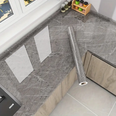 Rola tapet modern, imitatie de marmura At Performance rezistent, la apa, vinil, compact, autoadeziv, 60cmx 300 cm, gri inchis - Tapet - atMag.ro