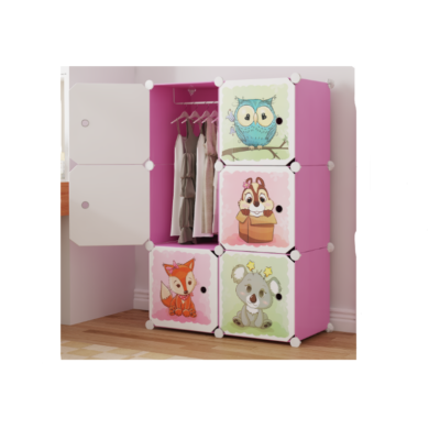 Dulap modular pentru copii, AT PERFORMANCE®, 6 rafturi, durabil, 74X37X110 cm, roz - Mobilier camera copii - atMag.ro