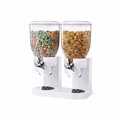 Dozator cu doua recipiente pentru cereale, nuci, orez, AT PERFORMANCE®, 2 l, 33 x 20 x 40 cm, alb - Rasnite si dozatoare condimente - atMag.ro