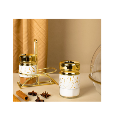 Set 2 solnite At Performance, pentru sare si piper, cu suport metalic, alb/auriu - Rasnite si dozatoare condimente - atMag.ro