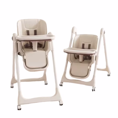 Scaun de masa bebe, At Performance, Pliabil, Inaltime ajustabila 5 pozitii, 4 roti, Structura otel, crem - Articole hranire bebelusi - atMag.ro