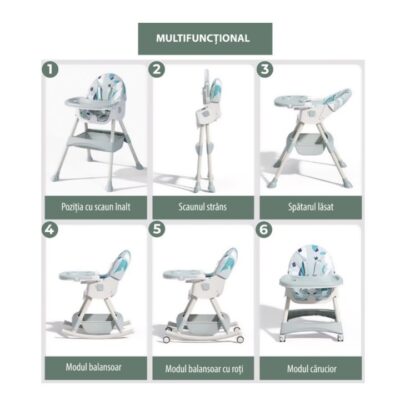 Scaun de masa bebe, At Performance, Pliabil, Inaltime ajustabila 5 pozitii, 4 roti, Structura otel, crem - Articole hranire bebelusi - atMag.ro