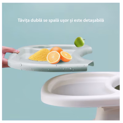 Scaun de masa bebe, At Performance, Pliabil, Inaltime ajustabila 5 pozitii, 4 roti, Structura otel, crem - Articole hranire bebelusi - atMag.ro