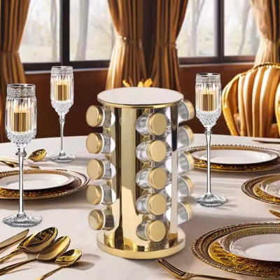 Set 20 de recipiente AT PERFORMANCE®, pentru condimente cu suport rotativ, inox, 33,5 x 23 x 23 cm. - Bucatarie si Servire - atMag.ro